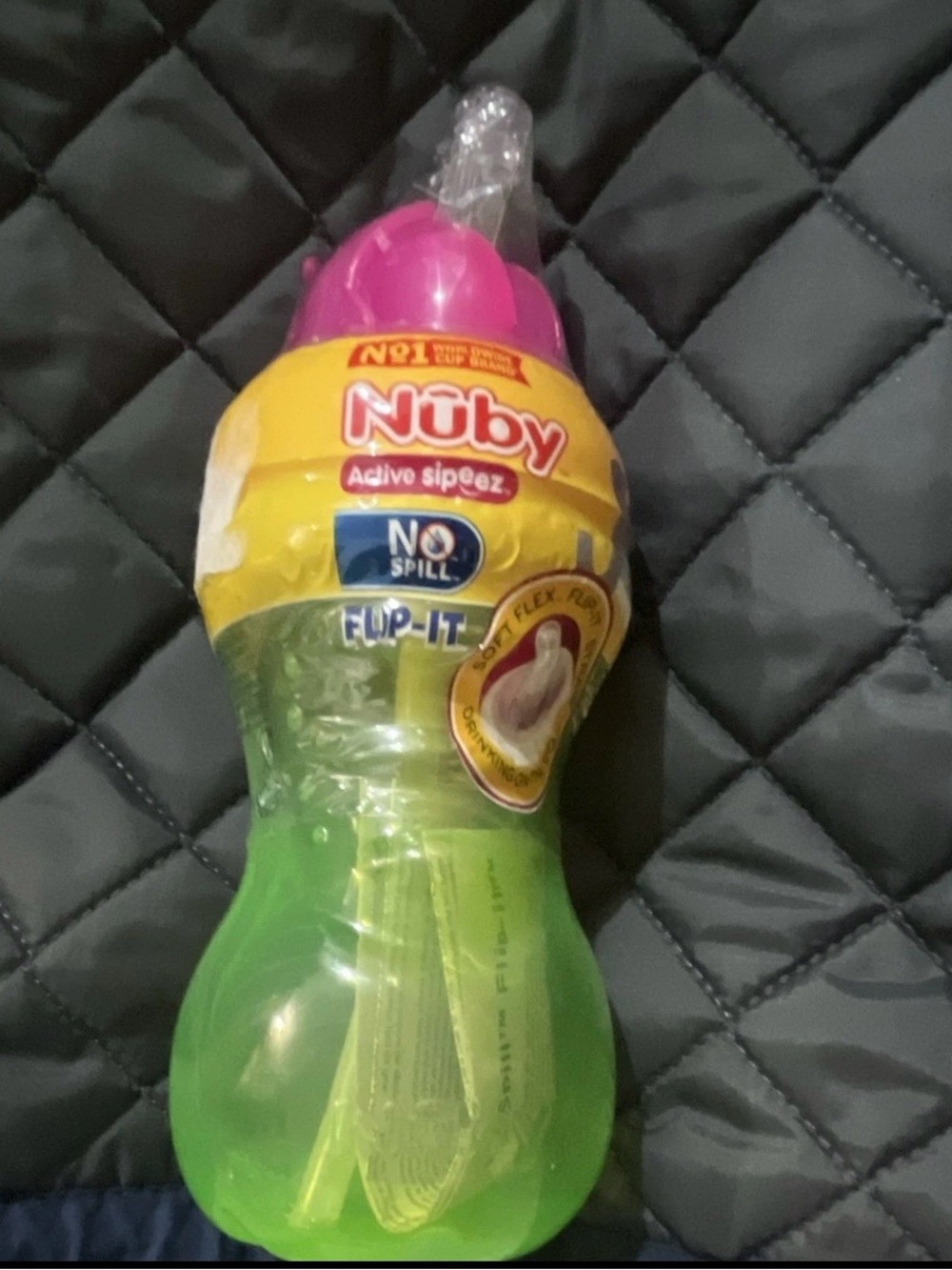 Nuby Green and Pink No-Spill Flip-It Sippy Cup